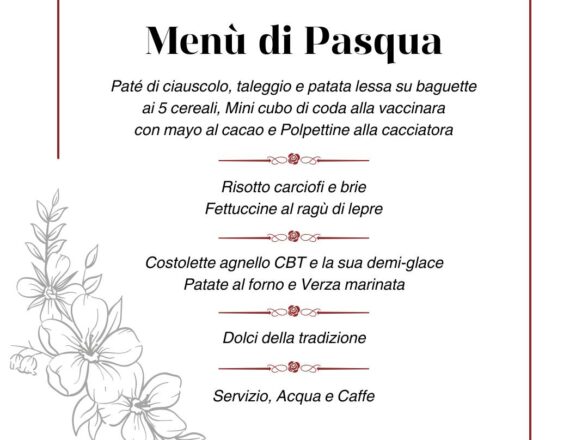 Menù Pranzo di Pasqua 31 Marzo 2024